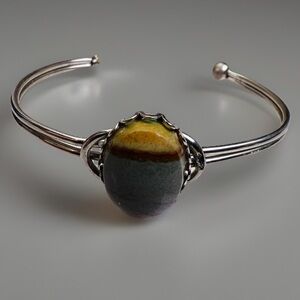 Vintage Silvertone and Multicolor Stone Cuff Bracelet